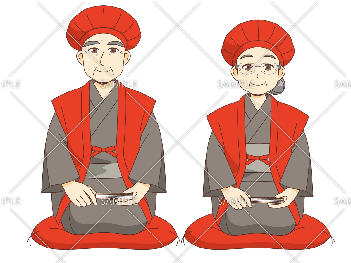 還暦祝いの夫婦（高齢者/介護現場の人物）のイラスト