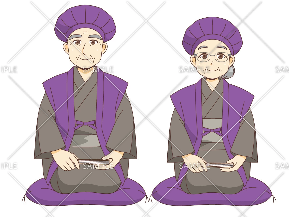 古希・喜寿祝いの夫婦（高齢者/介護現場の人物）のイラスト