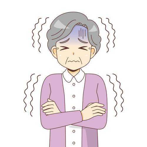 寒さで震える女性高齢者（その他高齢者の病気/医療・病気）のイラスト