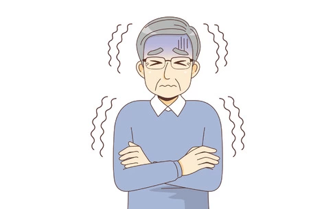 寒さで震える男性高齢者