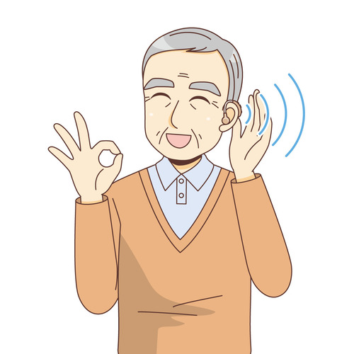 補聴器をつけた男性高齢者（その他高齢者の病気/医療・病気）のイラスト