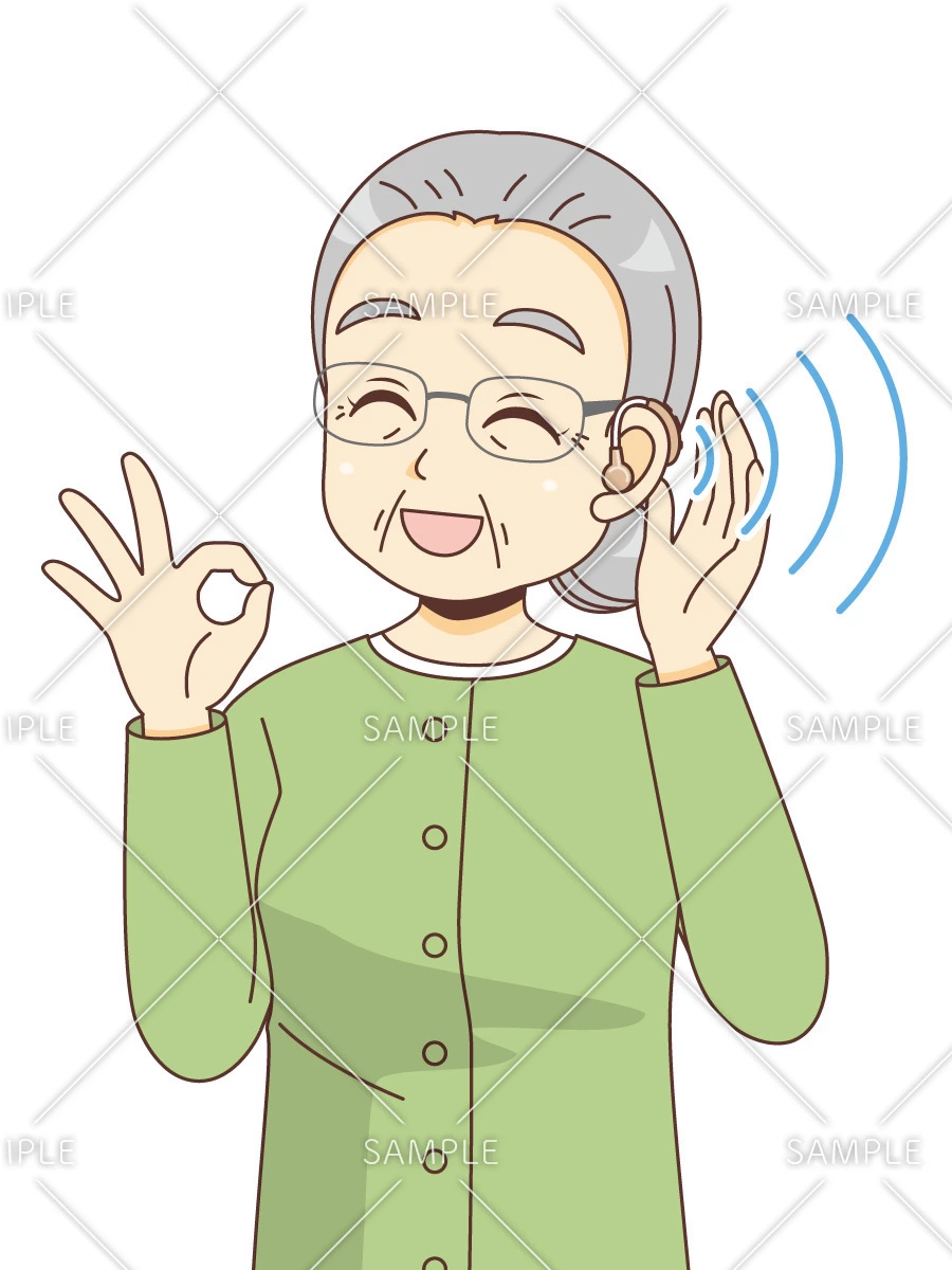 補聴器をつけた女性高齢者（その他高齢者の病気/医療・病気）のイラスト