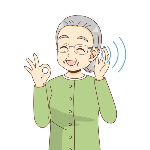 補聴器をつけた女性高齢者（その他高齢者の病気/医療・病気）のイラスト