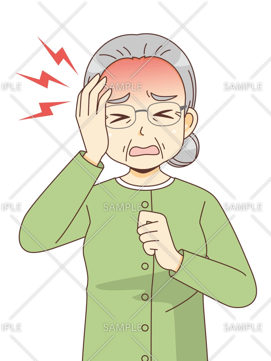 頭が痛い女性高齢者（その他高齢者の病気/医療・病気）のイラスト
