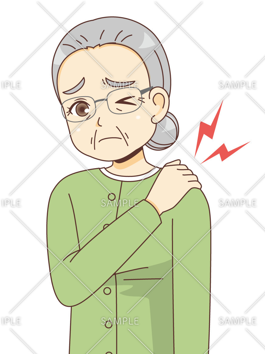 肩こりに悩む女性高齢者（その他高齢者の病気/医療・病気）のイラスト