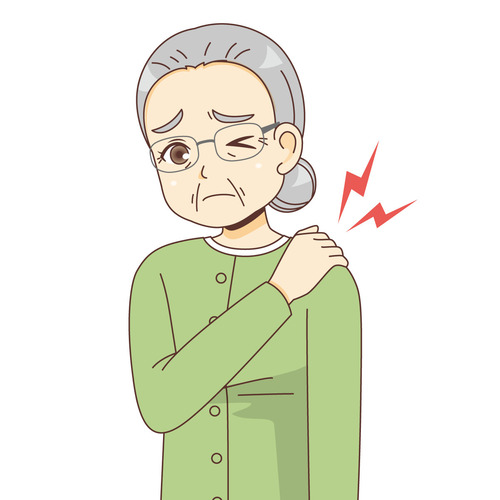 肩こりに悩む女性高齢者（その他高齢者の病気/医療・病気）のイラスト