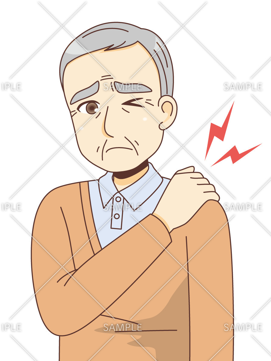 肩こりに悩む男性高齢者（その他高齢者の病気/医療・病気）のイラスト