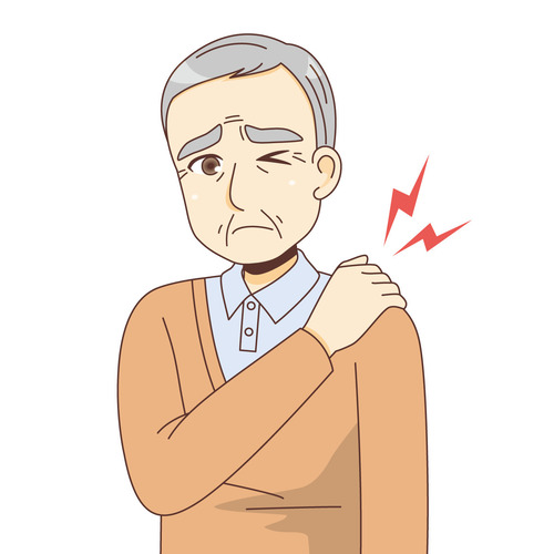 肩こりに悩む男性高齢者（その他高齢者の病気/医療・病気）のイラスト