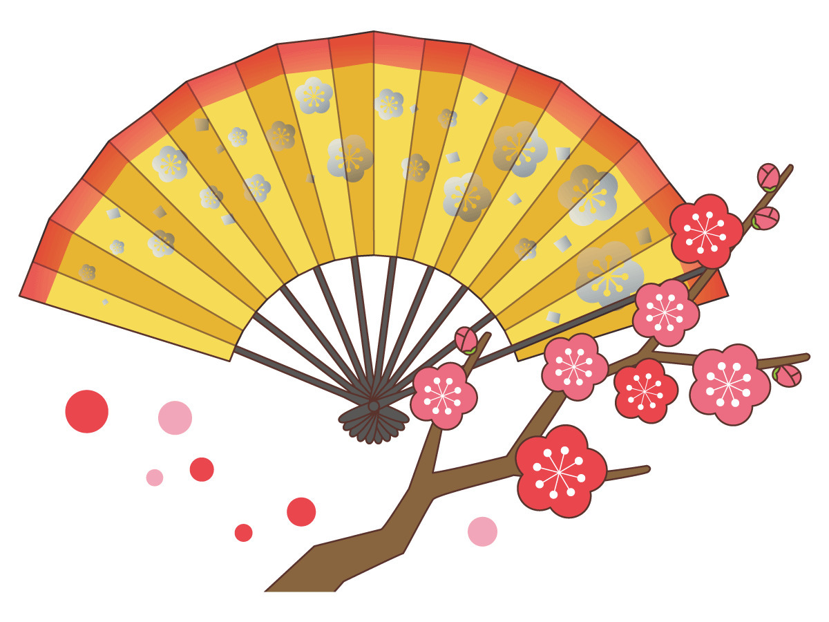 扇子と梅 季節 行事 その他一般 装飾 の無料イラスト 介護アンテナ