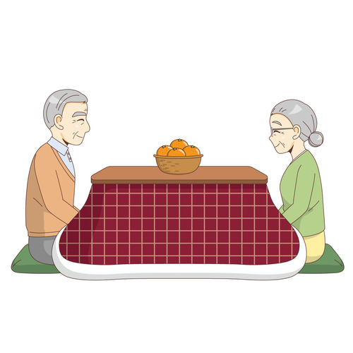こたつで温まる高齢者夫婦（季節・行事/その他一般・装飾）のイラスト