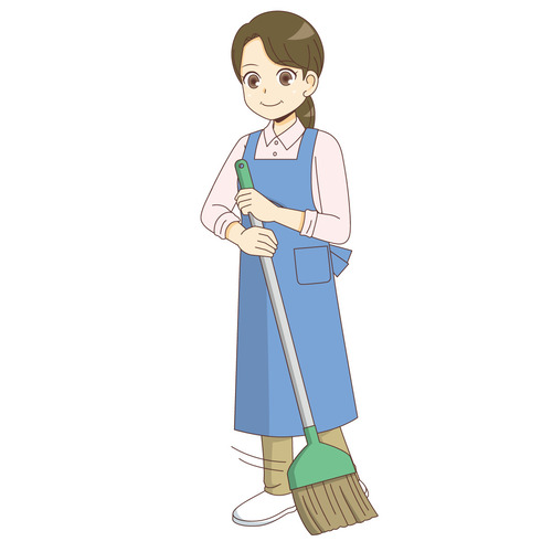 ホウキで掃除をする女性ホームヘルパー（季節・行事/その他一般・装飾）のイラスト