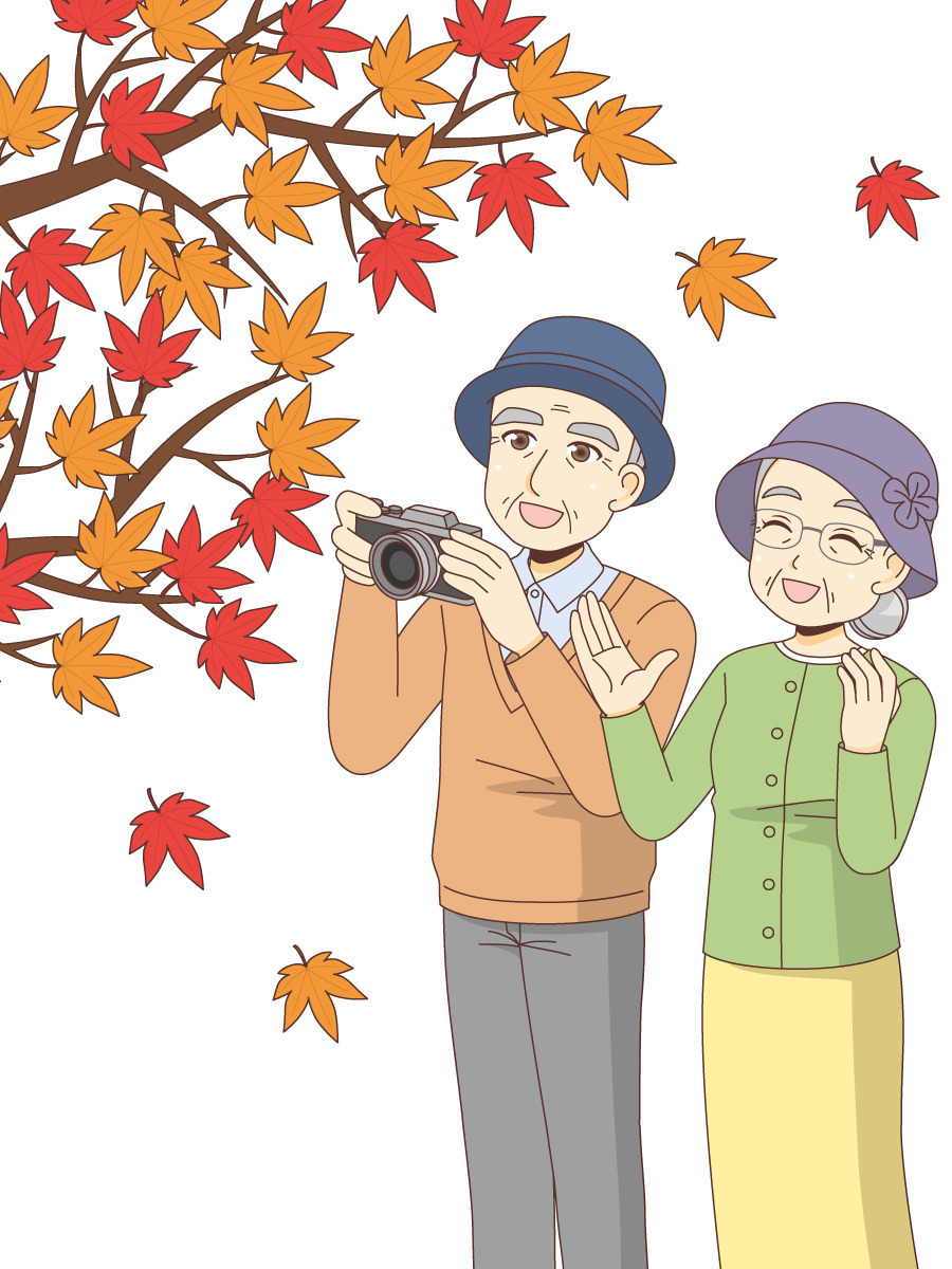 紅葉狩りを楽しむ高齢者夫婦 季節 行事 その他一般 装飾 の無料イラスト 介護アンテナ