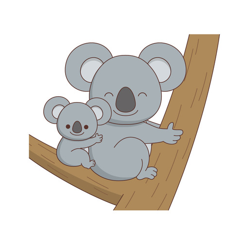 木に乗っているかわいいコアラの親子（動物/その他一般・装飾）