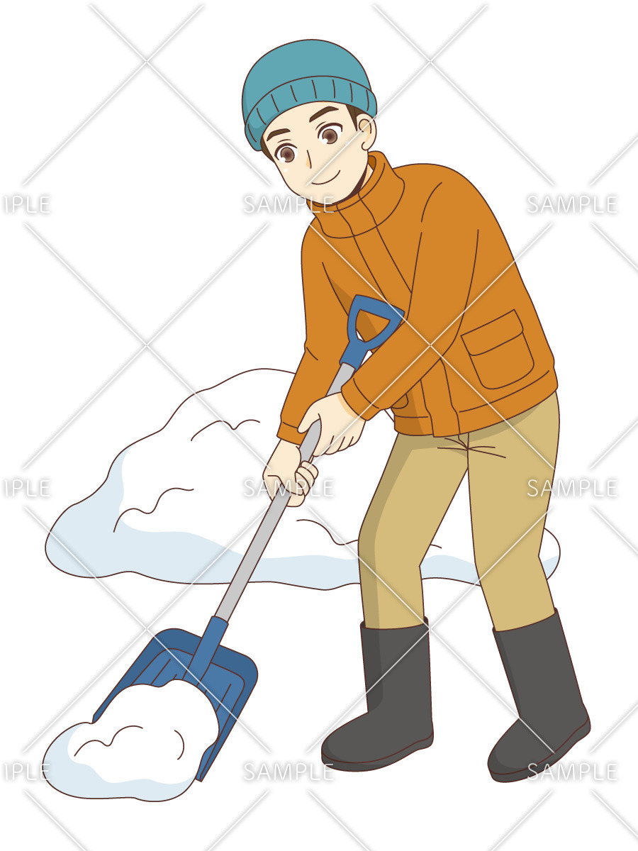 雪かきをする男性（季節・行事/その他一般・装飾）のイラスト
