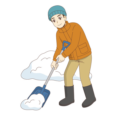 雪かきをする男性（季節・行事/その他一般・装飾）のイラスト