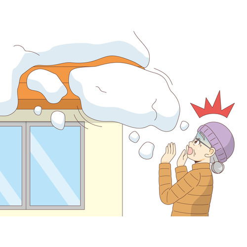屋根からの落雪に焦っている女性高齢者（季節・行事/その他一般・装飾）のイラスト