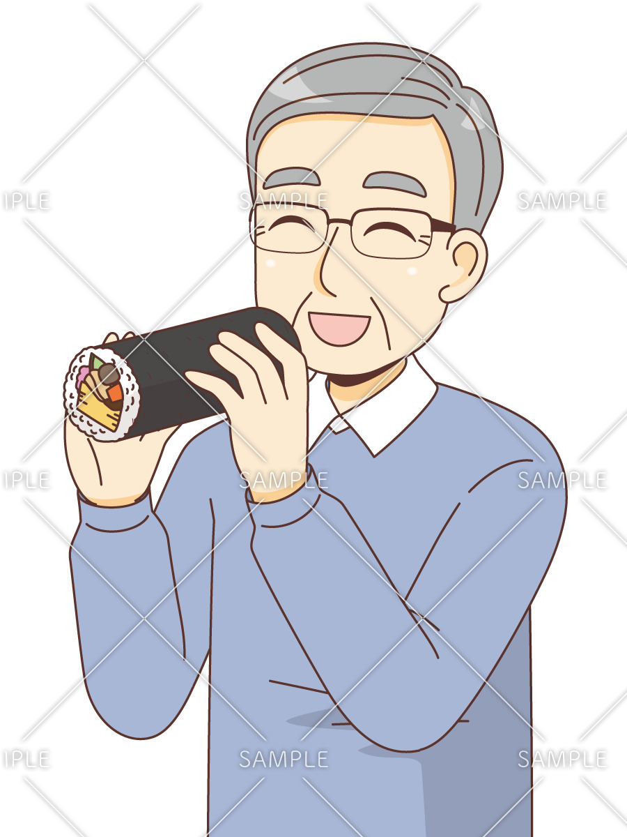 恵方巻を食べる男性高齢者（季節・行事/その他一般・装飾）のイラスト