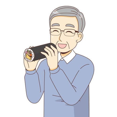 恵方巻を食べる男性高齢者（季節・行事/その他一般・装飾）のイラスト