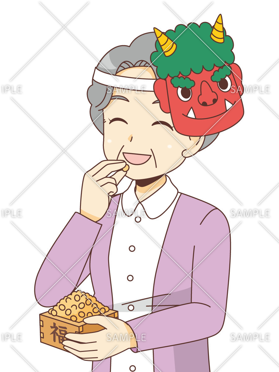 節分の豆を食べる女性高齢者（季節・行事/その他一般・装飾）のイラスト