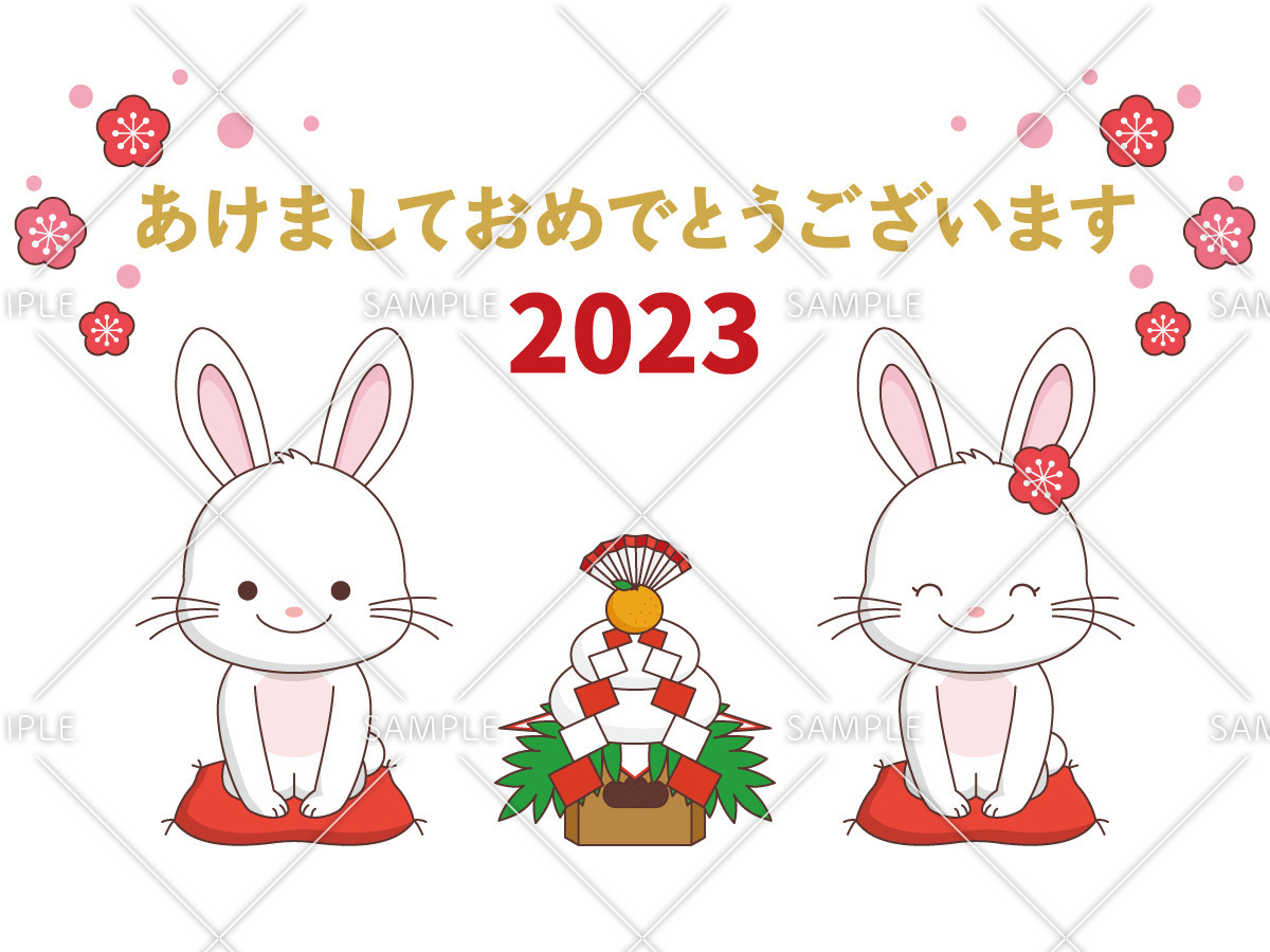 2023年の年賀状デザイン「かわいいうさぎ」（お手紙・年賀状/フレーム・テンプレート）のイラスト