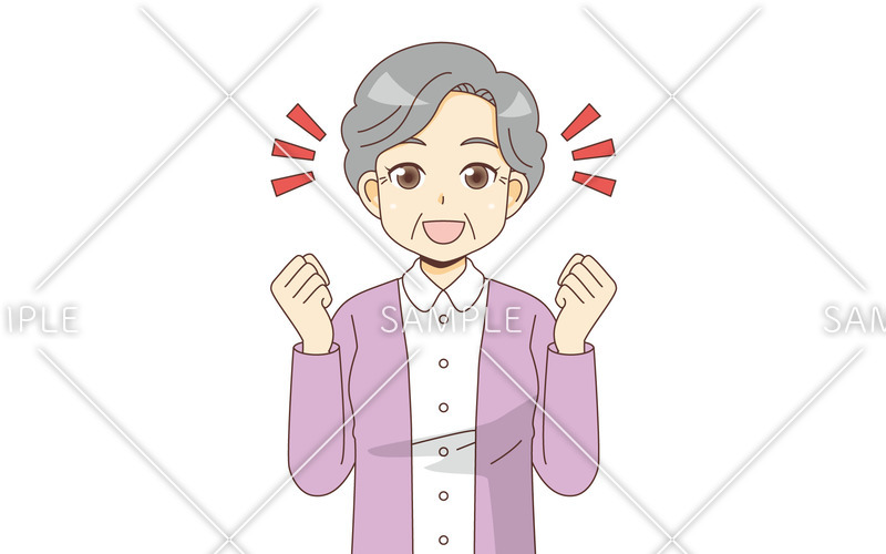 ガッツポーズする女性高齢者（高齢者（おじいさん・おばあさん）/介護現場の人物）の無料イラスト 介護アンテナ