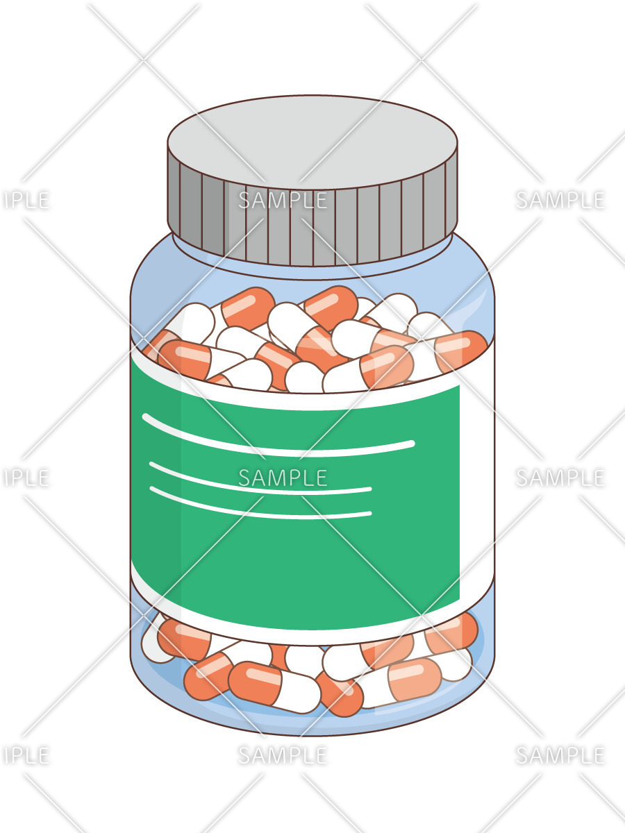 錠剤の入った薬瓶（薬・服薬/介護・生活）のイラスト