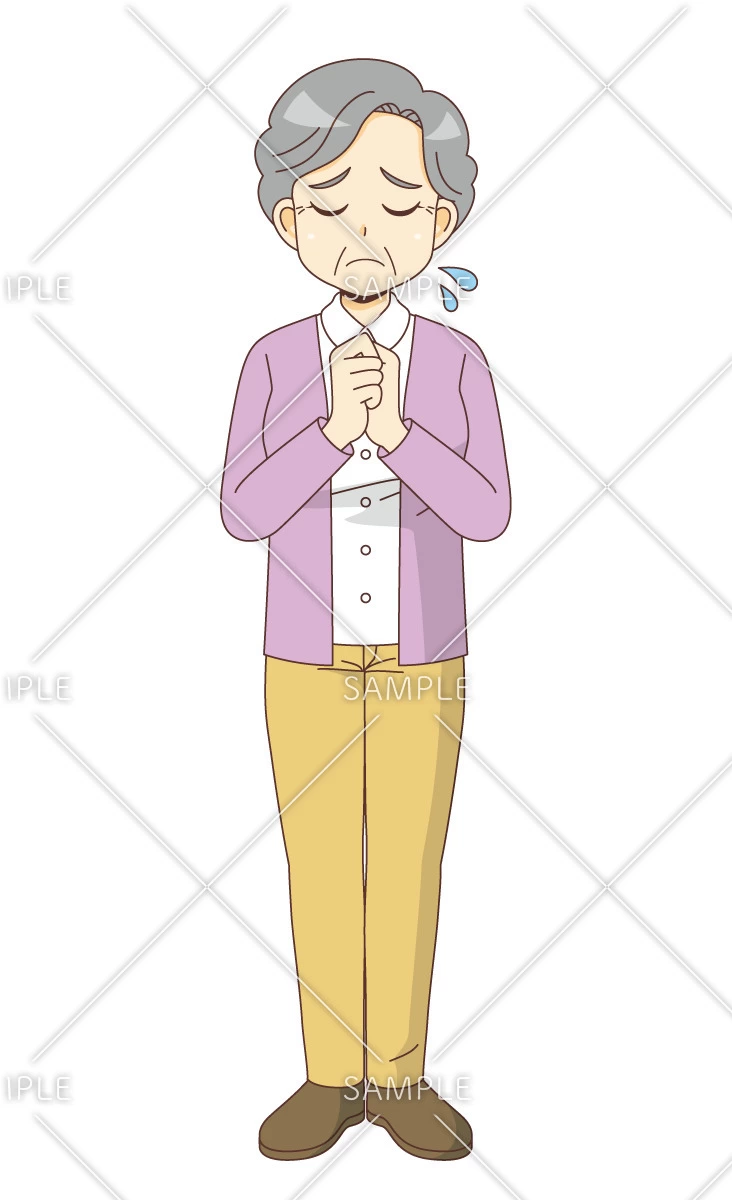 悲しんでいる女性高齢者（高齢者（おじいさん・おばあさん）/介護現場の人物）のイラスト