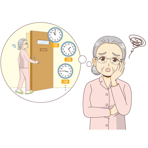 頻尿に悩む女性高齢者（その他高齢者の病気・怪我・事故/医療・病気）のイラスト