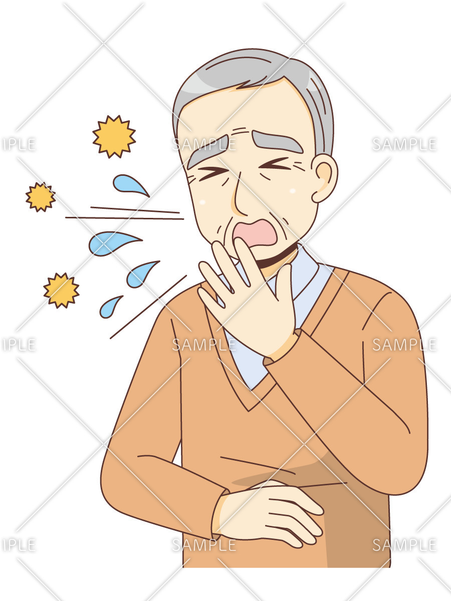 花粉症でくしゃみが出る男性高齢者（その他高齢者の病気・怪我・事故/医療・病気）のイラスト