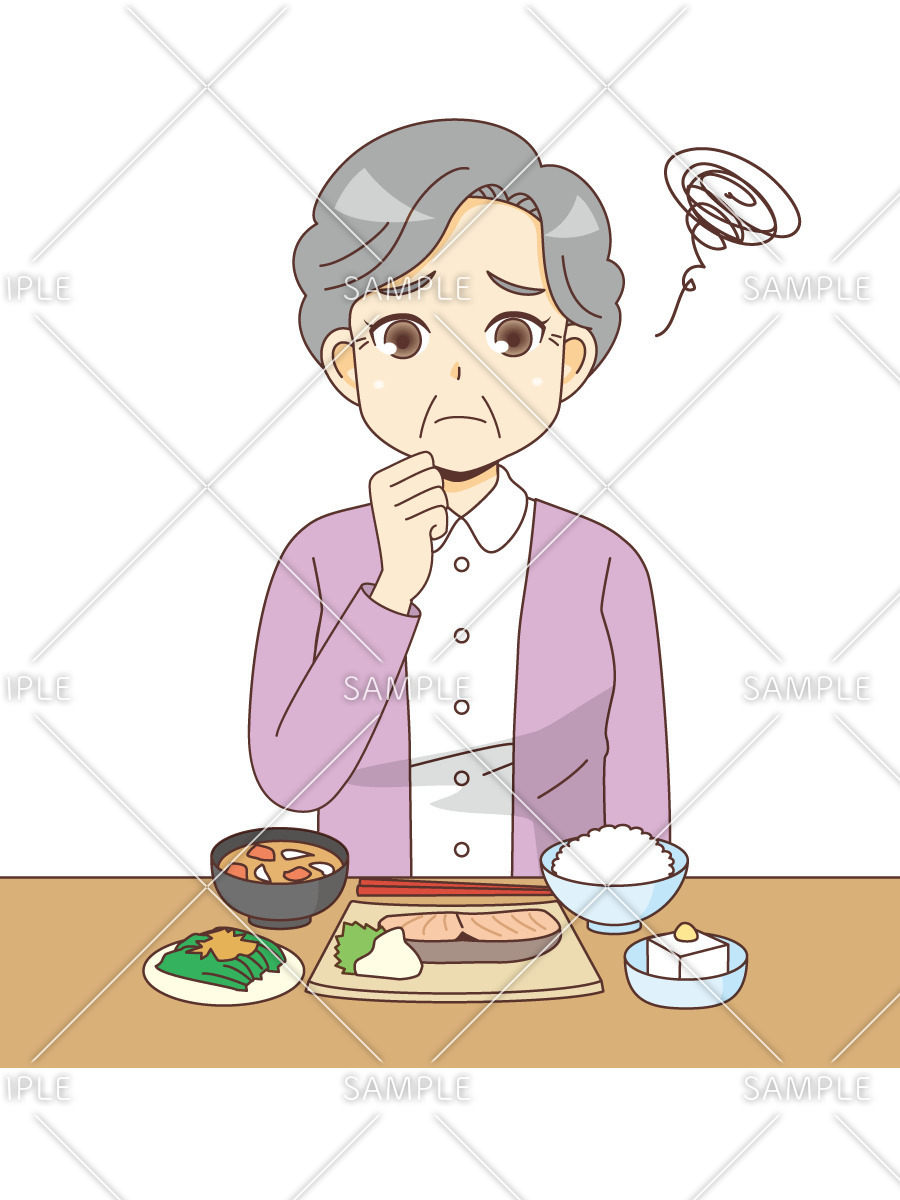 食欲不振の女性高齢者（その他高齢者の病気・怪我・事故/医療・病気）のイラスト