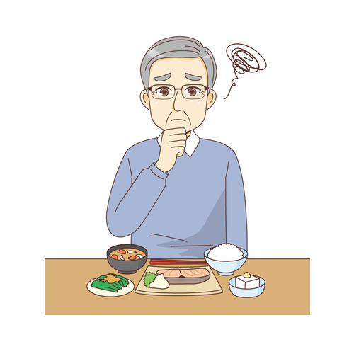 食欲不振の男性高齢者（その他高齢者の病気・怪我・事故/医療・病気）のイラスト