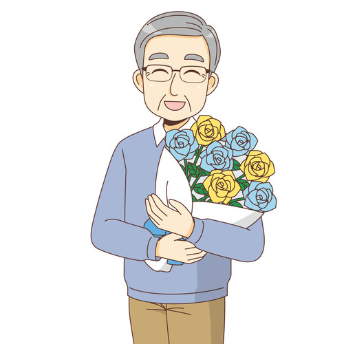 バラの花束を持つ男性高齢者（季節・行事/その他一般・装飾）のイラスト