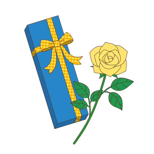父の日のプレゼントと黄色いバラ（季節・行事/その他一般・装飾）のイラスト
