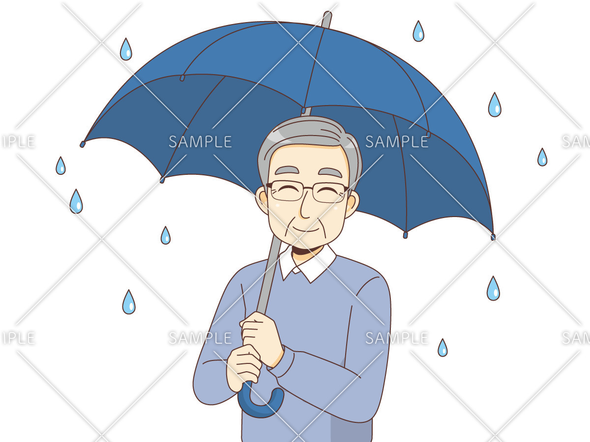 傘をさす男性高齢者（高齢者（おばあさん・おじいさん）/介護現場の人物）のイラスト