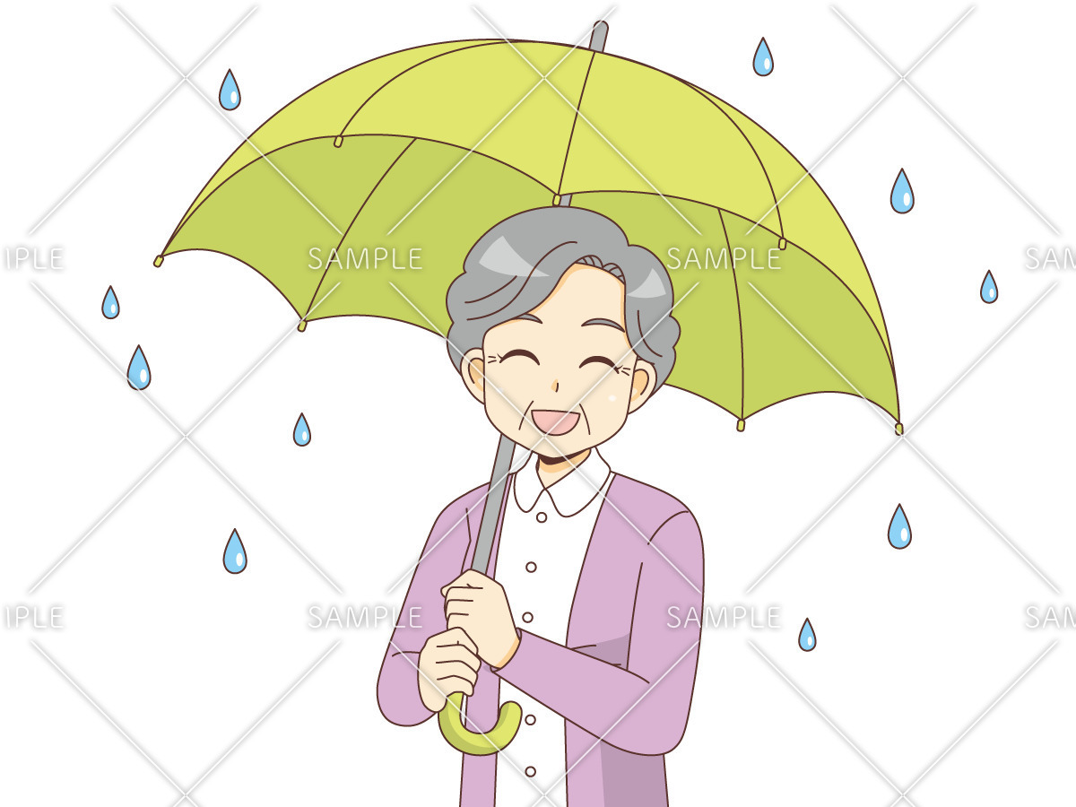傘をさす女性高齢者（高齢者（おばあさん・おじいさん）/介護現場の人物）のイラスト