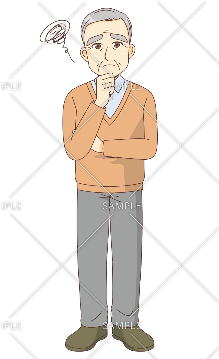 困っている男性高齢者（高齢者（おじいさん・おばあさん）/介護現場の人物）のイラスト