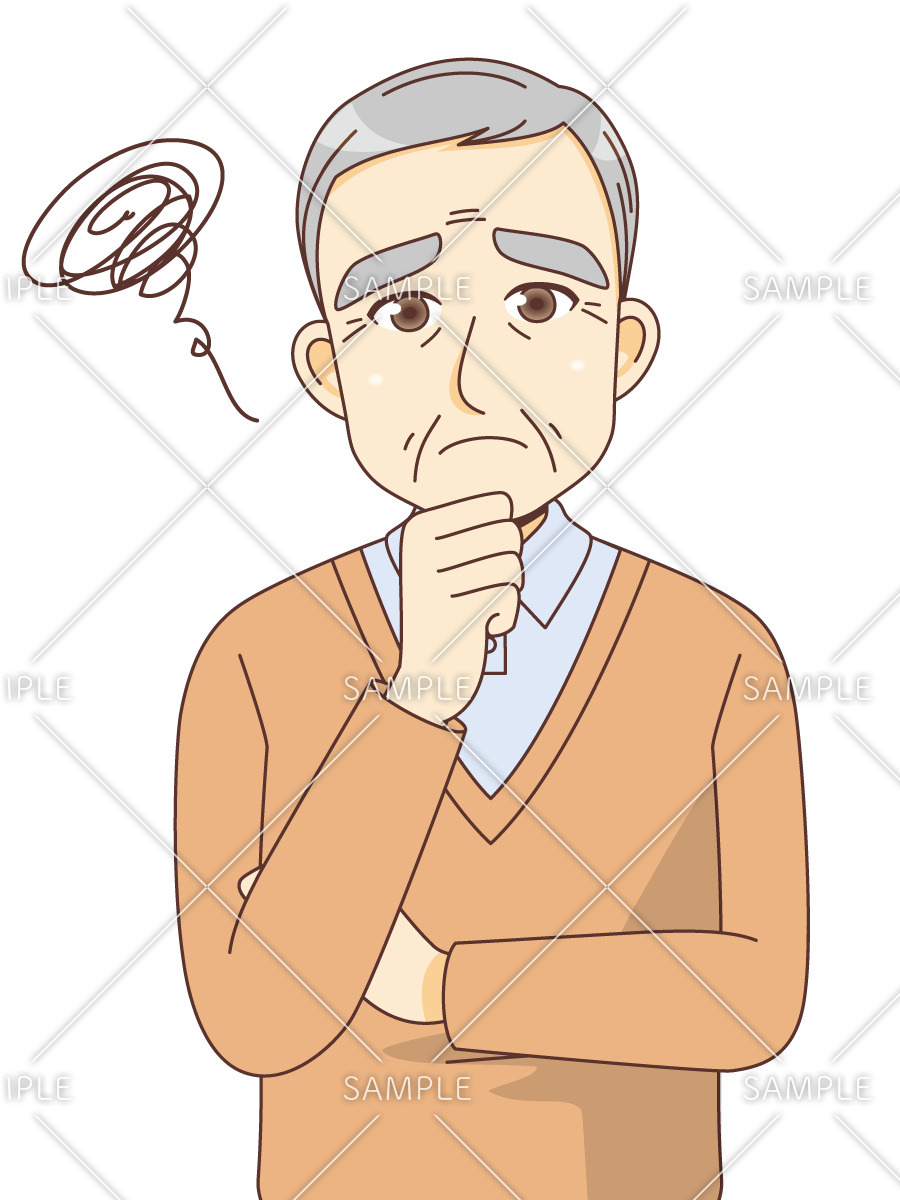 困っている男性高齢者（高齢者（おじいさん・おばあさん）/介護現場の人物）のイラスト