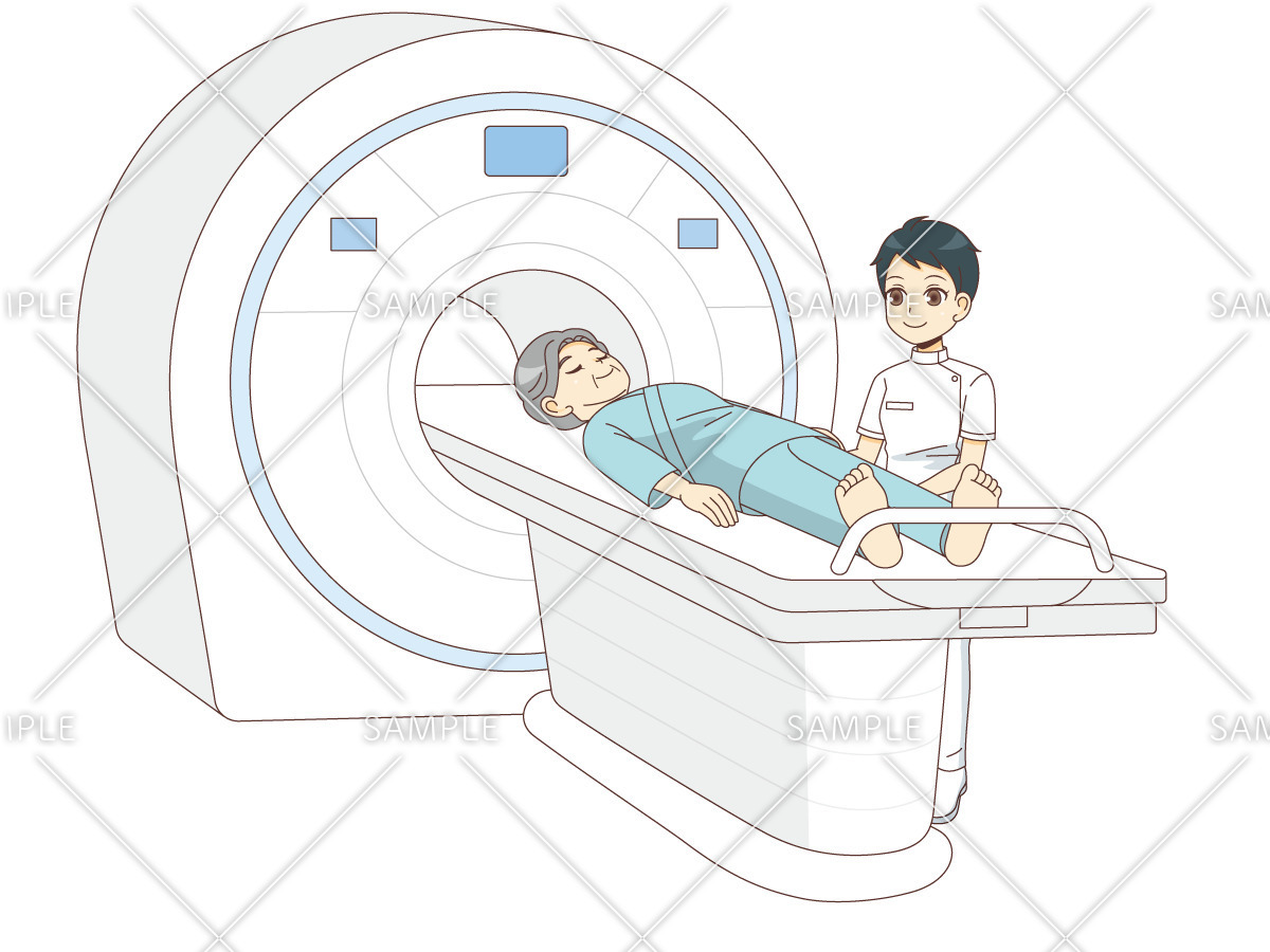 CT検査を受ける女性高齢者（診察・治療・手術/医療・病気）のイラスト