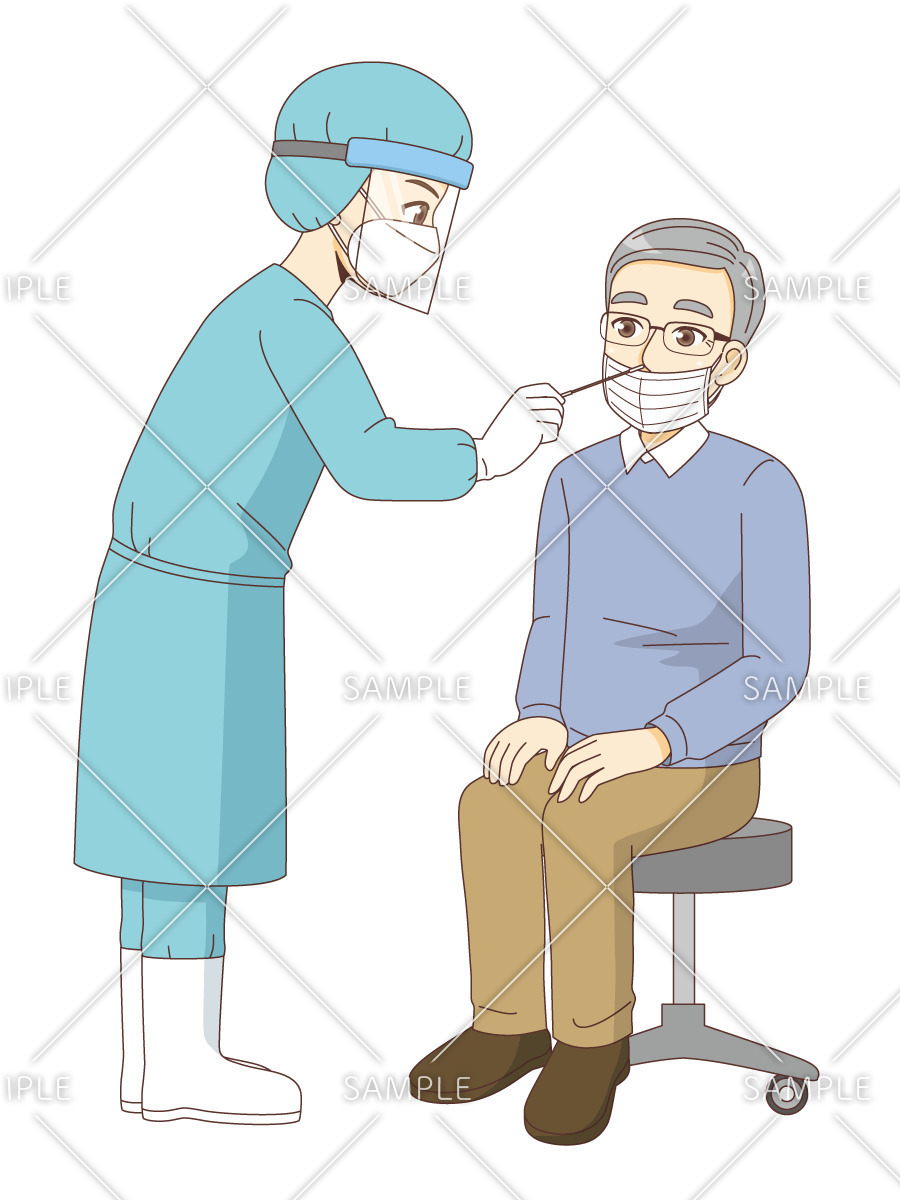 検体採取を行う男性高齢者（診察・治療・手術/医療・病気）のイラスト