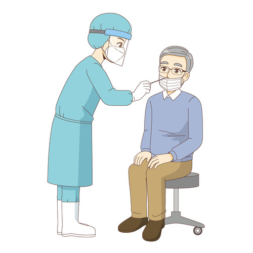 検体採取を行う男性高齢者（診察・治療・手術/医療・病気）のイラスト