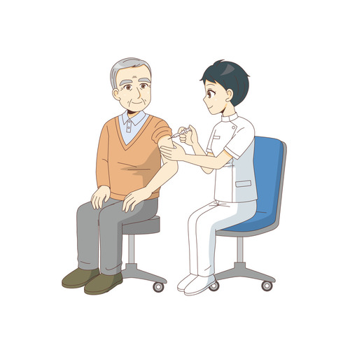 高齢者男性に注射を打つ女性看護師（看護師/医療・病気）のイラスト