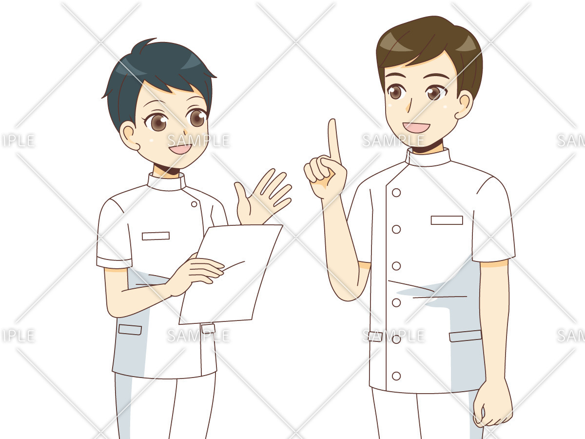 話し合いをする男性看護師と女性看護師（看護師/医療・病気）のイラスト