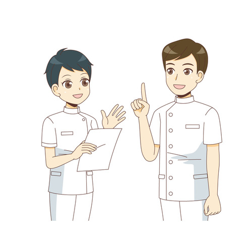 話し合いをする男性看護師と女性看護師（看護師/医療・病気）のイラスト