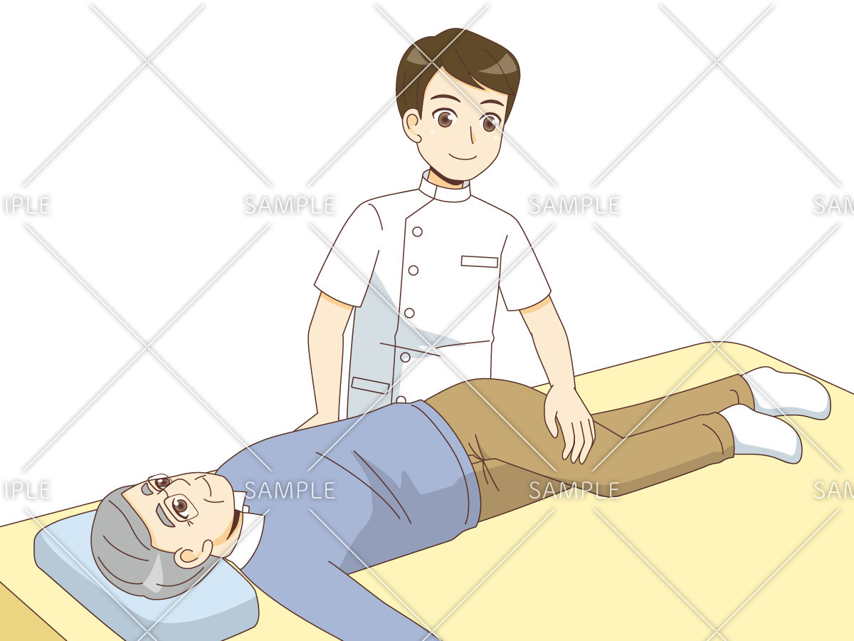整体の施術を受ける男性高齢者（診察・治療・手術/医療・病気）のイラスト