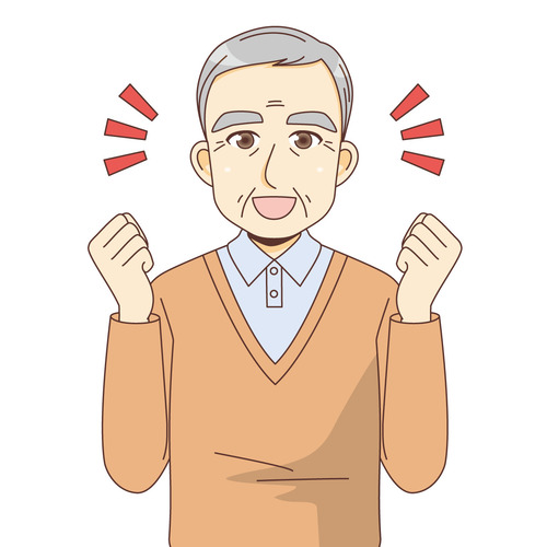 ガッツポーズする男性高齢者（高齢者（おじいさん・おばあさん）/介護現場の人物）