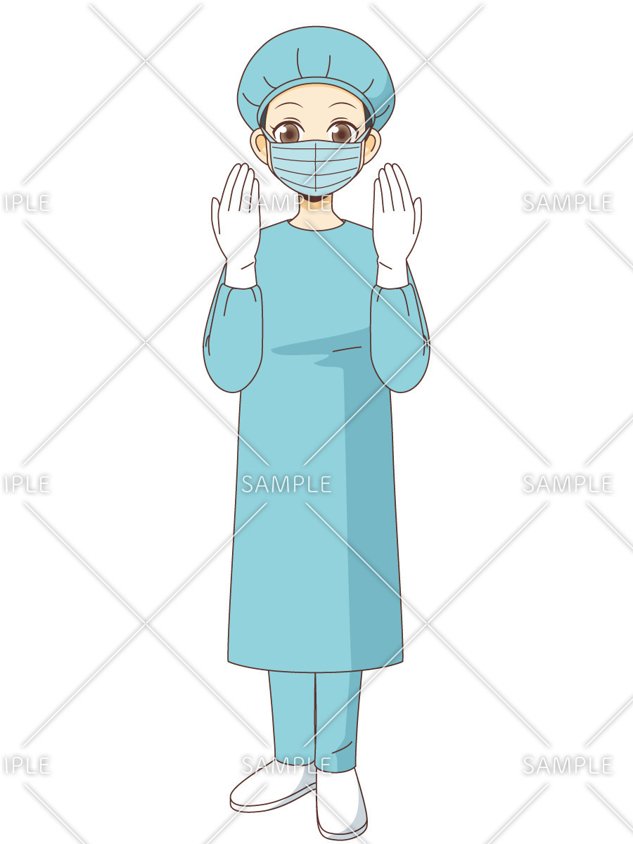 手術着を着た女性看護師（看護師/医療・病気）のイラスト