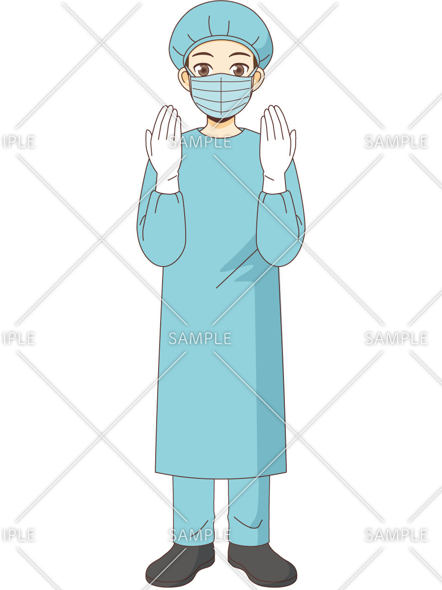 手術着を着た男性看護師（看護師/医療・病気）のイラスト