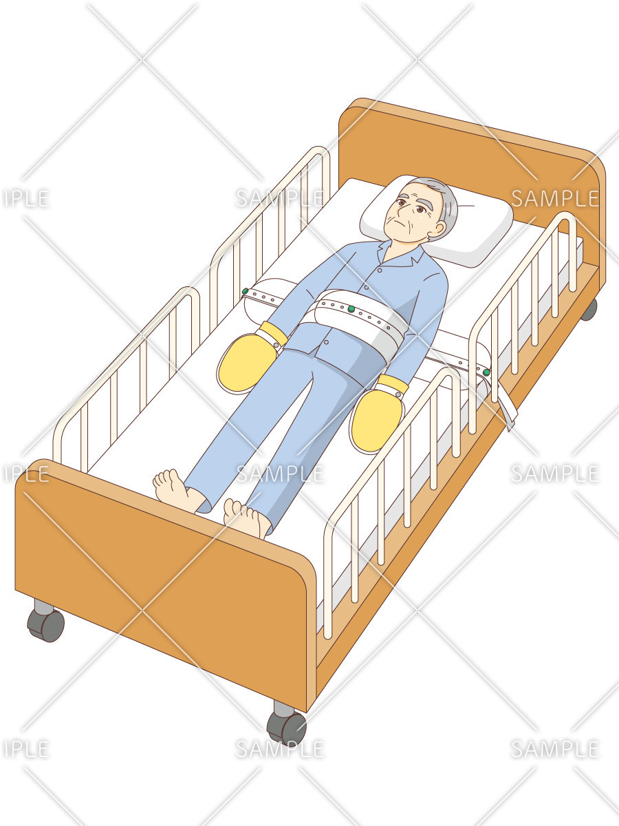 身体拘束状態の高齢者男性（高齢者（おばあさん・おじいさん）/介護現場の人物）のイラスト