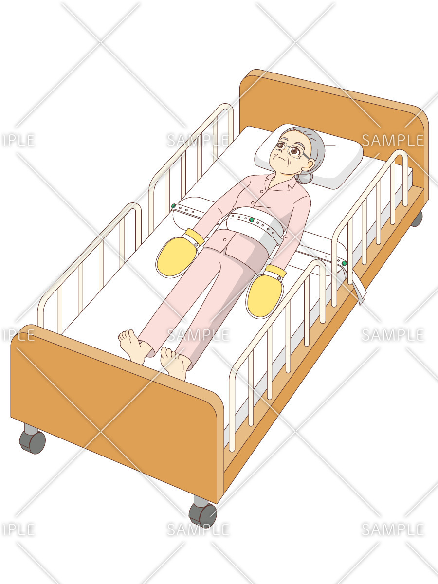 身体拘束状態の高齢者女性（高齢者（おばあさん・おじいさん）/介護現場の人物）のイラスト
