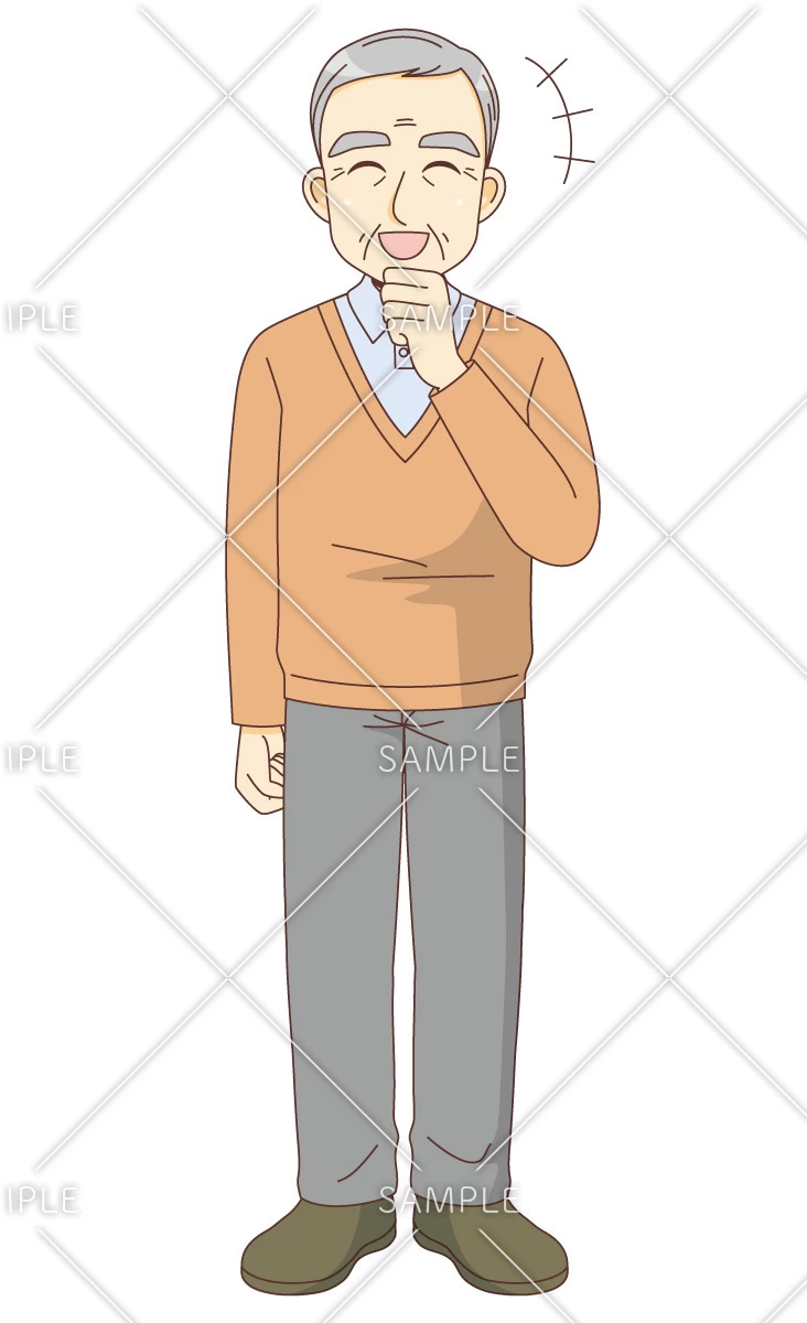 笑っている男性高齢者（高齢者（おじいさん・おばあさん）/介護現場の人物）のイラスト